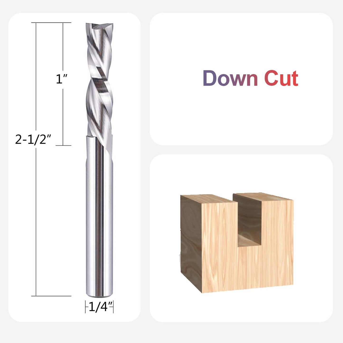 Spiral Router Bits Down Cut 1/4 inch Cutting Diameter, 1/4 inch Shank Solid Carbide CNC Bits End Mill for Wood Cut Carving Engraver