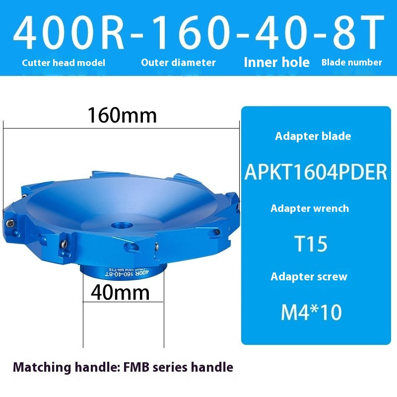 2084-Aluminum cutterhead fast feed flying cutterhead milling cutterhead right angle 45 degree milling cutterhead round nose milling cutterhead 400RKM12 Shandong Denso Pricision Tools Co.,Ltd.