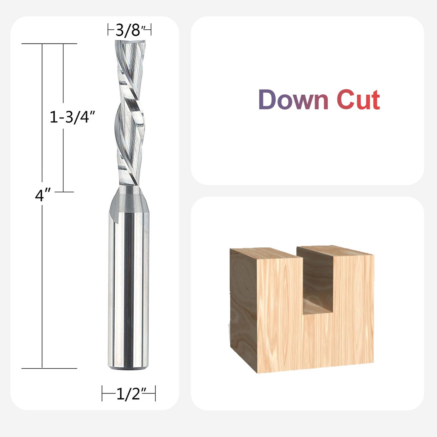 Spiral Downcut Router Bits with 3/8 inch Cutting Diameter, 1/2 inch Shank HRC55 Solid Carbide CNC End Mill for Wood Small Cut, Carving