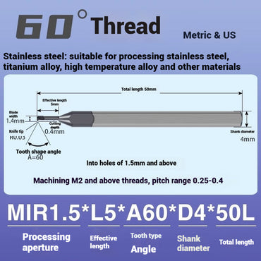 1124-MIR Integral Tungsten Carbide Inserts for Stainless Steel Small Bore Threaded Tools Small Threaded Turning Tools Shandong Denso Pricision Tools Co.,Ltd.
