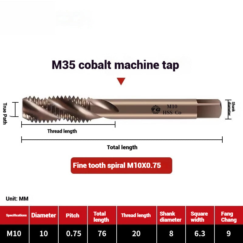 1094-M35 cobalt spiral tap machine tapping stainless steel fine teeth copper iron aluminum m3m4m5 Shandong Denso Pricision Tools Co.,Ltd.