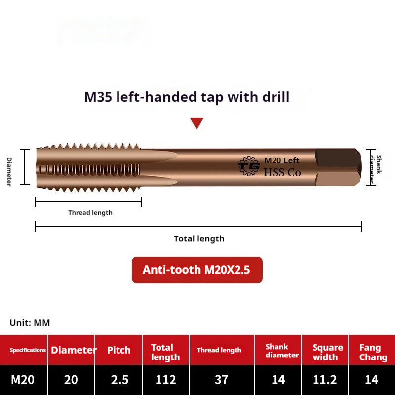 2119-M35 straight groove taps for cobalt-containing reverse thread machine, left-handed fine thread tapping, stainless steel tapping metric tap Shandong Denso Pricision Tools Co.,Ltd.