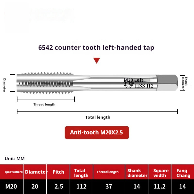 2112-M2 reverse thread machine with tap stainless steel special left tooth straight groove tap, left rotary wire tap, high-speed steel tapping Shandong Denso Pricision Tools Co.,Ltd.