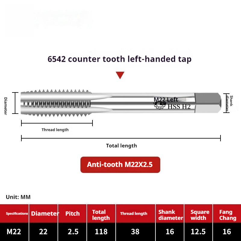 2112-M2 reverse thread machine with tap stainless steel special left tooth straight groove tap, left rotary wire tap, high-speed steel tapping Shandong Denso Pricision Tools Co.,Ltd.