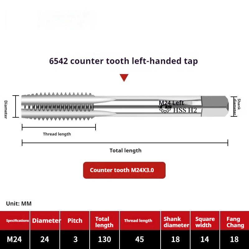 2112-M2 reverse thread machine with tap stainless steel special left tooth straight groove tap, left rotary wire tap, high-speed steel tapping Shandong Denso Pricision Tools Co.,Ltd.