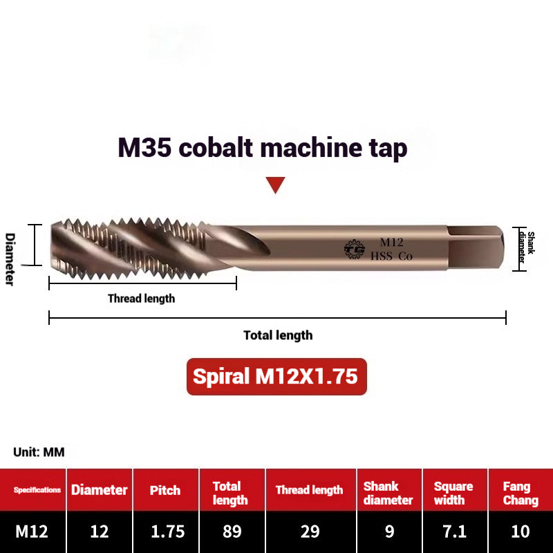 1094-M35 cobalt spiral tap machine tapping stainless steel fine teeth copper iron aluminum m3m4m5 Shandong Denso Pricision Tools Co.,Ltd.