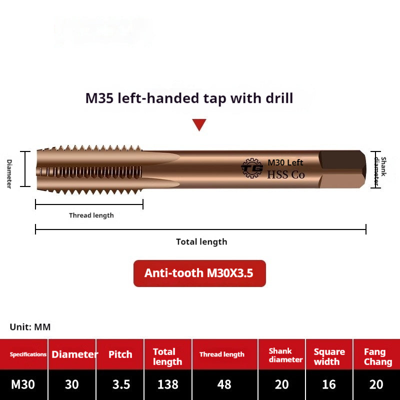 2119-M35 straight groove taps for cobalt-containing reverse thread machine, left-handed fine thread tapping, stainless steel tapping metric tap Shandong Denso Pricision Tools Co.,Ltd.