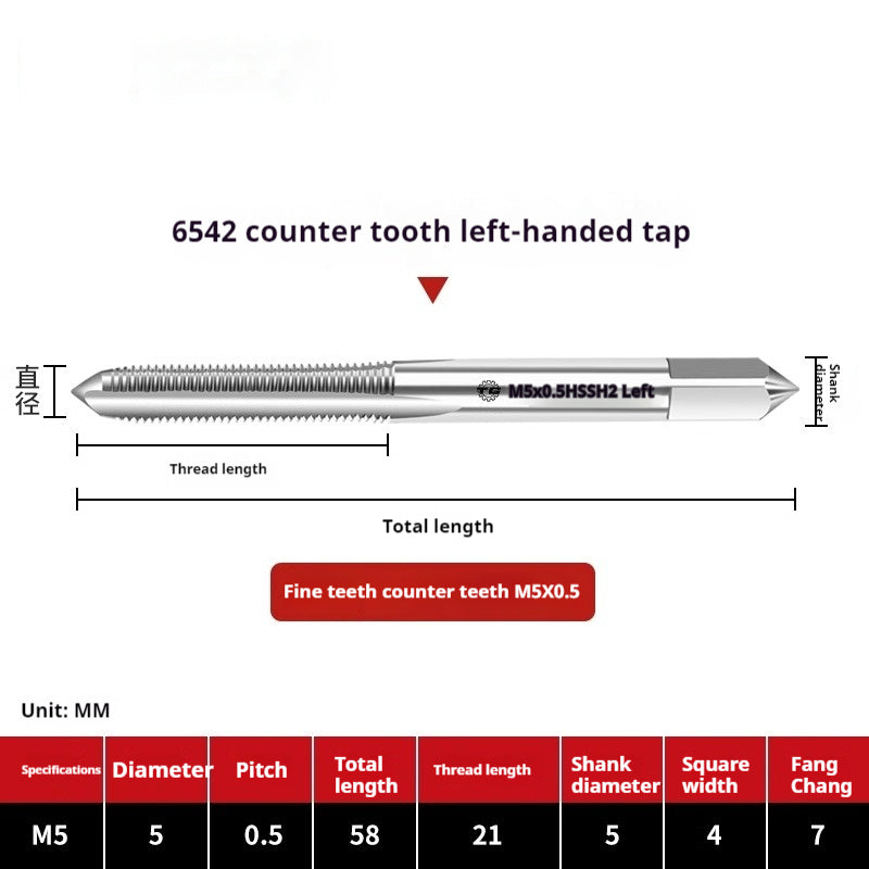 2112-M2 reverse thread machine with tap stainless steel special left tooth straight groove tap, left rotary wire tap, high-speed steel tapping Shandong Denso Pricision Tools Co.,Ltd.