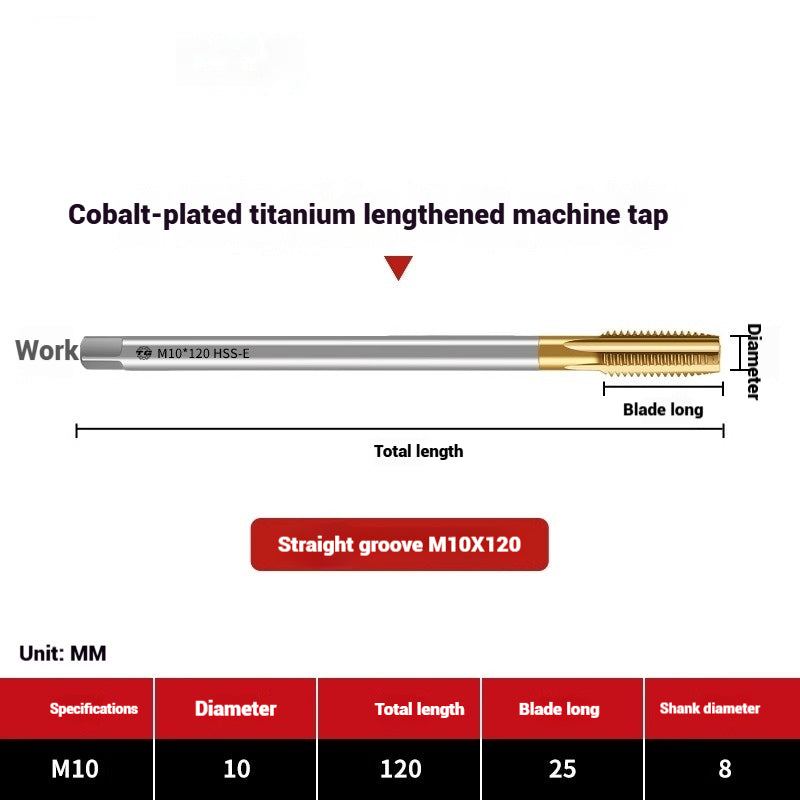 1091-Extended titanium-plated tapsCobalt-plated straight flute tapsSpiral stainless steel tappingHigh-speed steel machine taps Shandong Denso Pricision Tools Co.,Ltd.