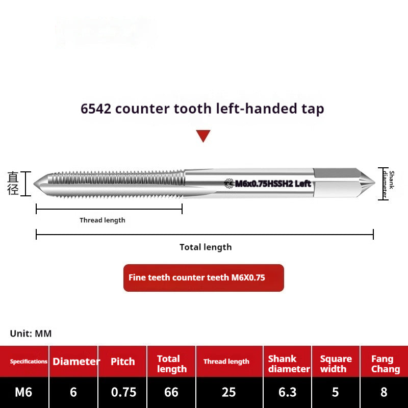 2112-M2 reverse thread machine with tap stainless steel special left tooth straight groove tap, left rotary wire tap, high-speed steel tapping Shandong Denso Pricision Tools Co.,Ltd.