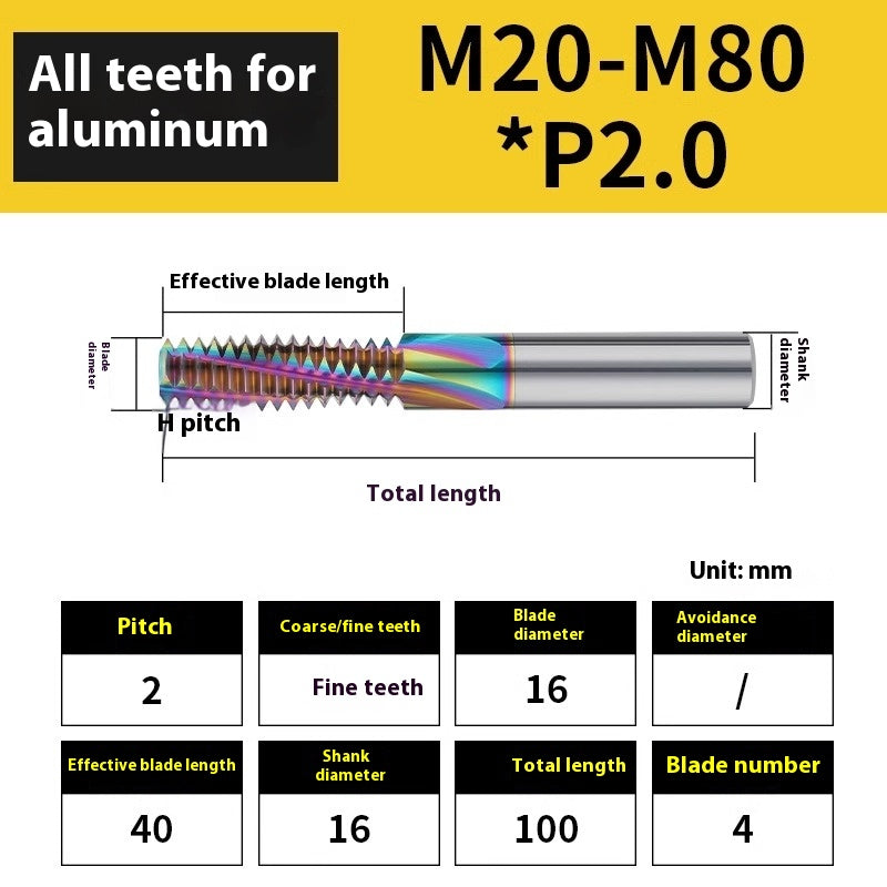 2137-65° aluminum with colorful thread milling cutter lengthened single tooth three-tooth full thread machining center tungsten carbide milling cutter M3M4M5 Shandong Denso Pricision Tools Co.,Ltd.