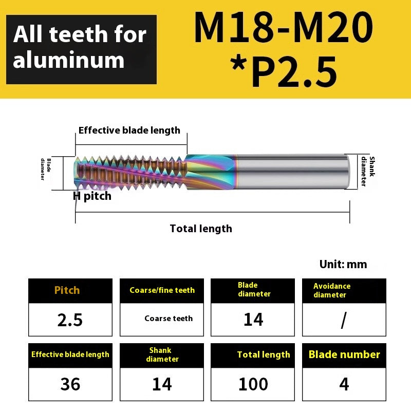 2137-65° aluminum with colorful thread milling cutter lengthened single tooth three-tooth full thread machining center tungsten carbide milling cutter M3M4M5 Shandong Denso Pricision Tools Co.,Ltd.