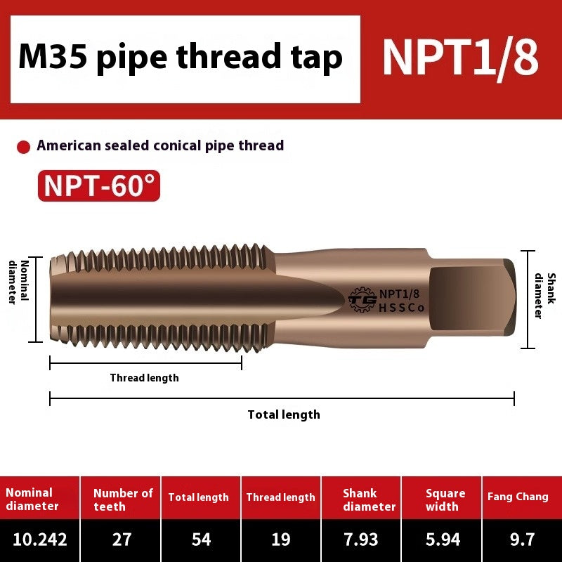 1092-Pipe Thread Tap Cobalt Water Pipe Thread Tap Cylindrical Cone Column G1/4 Thread 1/2 min npt Inch Tap Shandong Denso Pricision Tools Co.,Ltd.