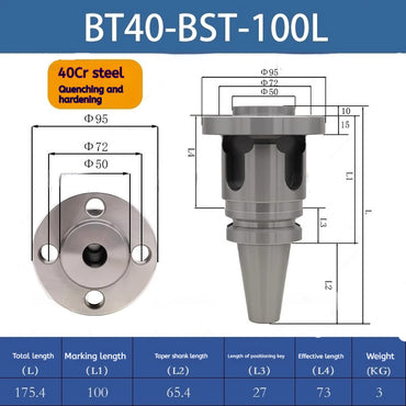 1178-Machining Center BT-BST Large Bore Boring Toolholder 4 Hole Bridge Shank Boring Machine Mo's MT-BST Toolholder Extension