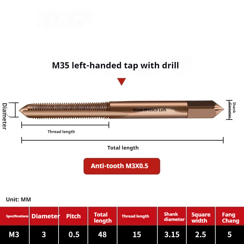 2119-M35 straight groove taps for cobalt-containing reverse thread machine, left-handed fine thread tapping, stainless steel tapping metric tap Shandong Denso Pricision Tools Co.,Ltd.
