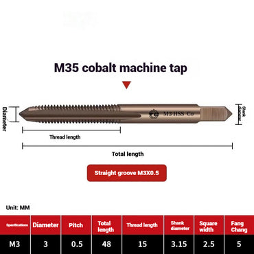 1104-M35 Cobalt straight flute tap machine tapping stainless steel special high-speed steel tapping coarse teeth spiral apex Shandong Denso Pricision Tools Co.,Ltd.