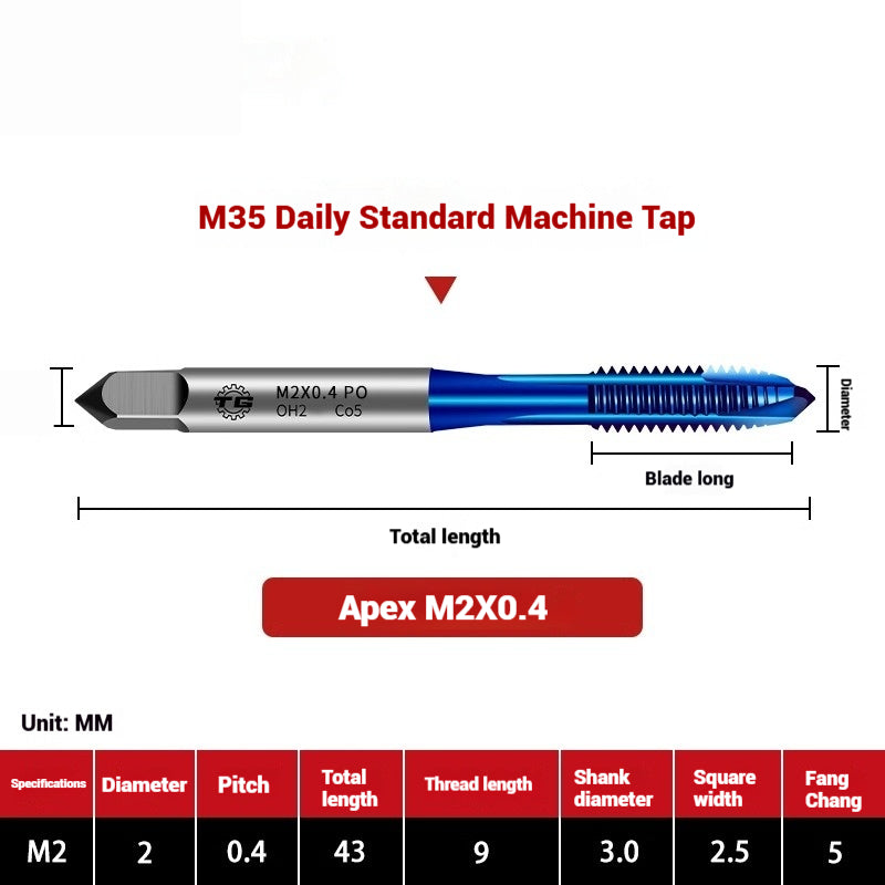 1108-M35 Japanese Standard Cobalt Machine Tap Screw Tip Rough Thread Coated Tap High Speed Steel Japanese Standard Spiral Groove Tap Shandong Denso Pricision Tools Co.,Ltd.