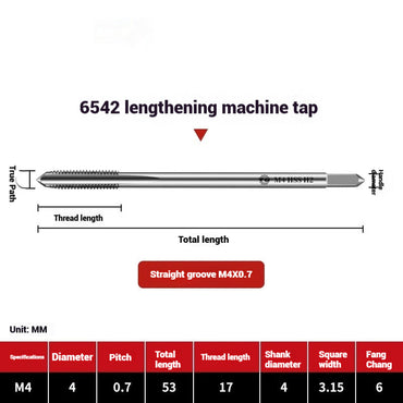 1109-Extended straight flute machine taps 6542 high speed wire tapping drill bit deep hole M3M4M5M6M8M10 Shandong Denso Pricision Tools Co.,Ltd.