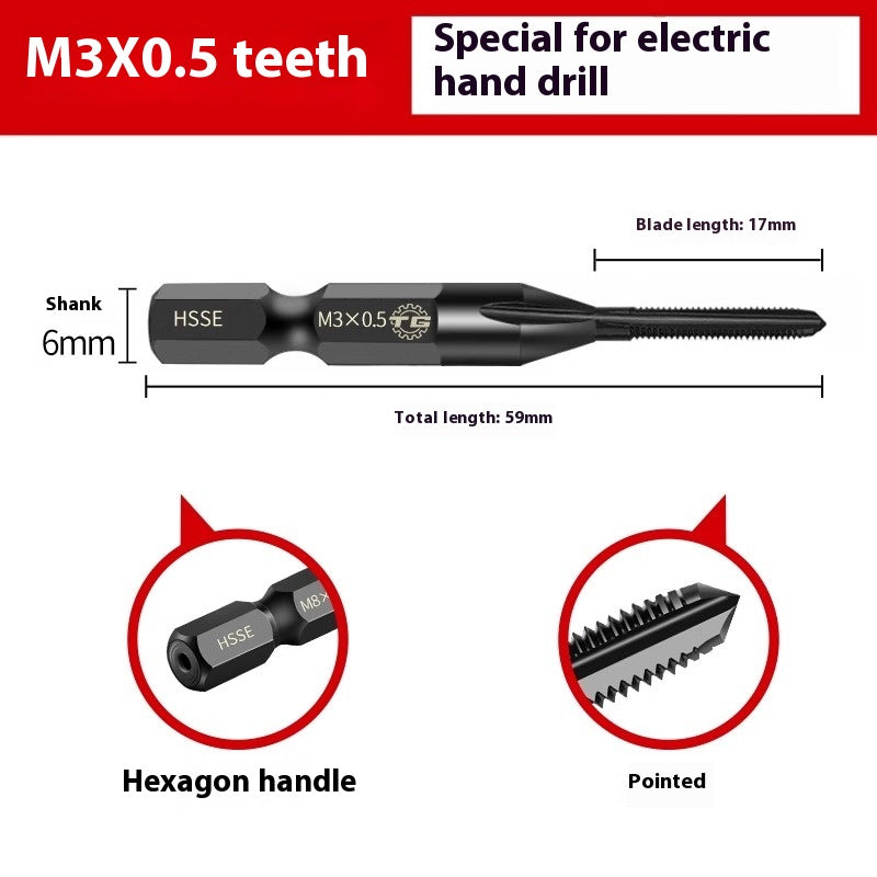 1087-Tiangong 6542 high speed steel hexagonal shank straight flute taps electric drill tapping stainless steel cast iron tapping M3-M12 Shandong Denso Pricision Tools Co.,Ltd.