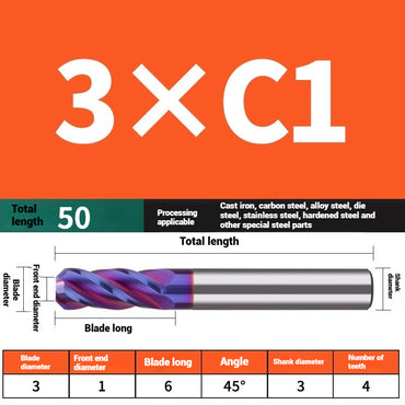 1119-PQT tip chamfering milling cutter C angle alloy milling cutter C mouth tungsten steel cutter beveled end milling cutter 45 degrees angle round nose C1C2 Shandong Denso Pricision Tools Co.,Ltd.