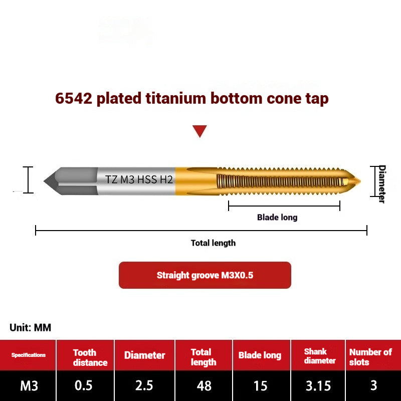 1111-TZ titanium plated bottom cone taps 6542 titanium plated straight flute taps drilling machine CNC machining center stainless steel taps Shandong Denso Pricision Tools Co.,Ltd.