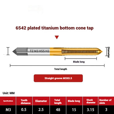 1111-TZ titanium plated bottom cone taps 6542 titanium plated straight flute taps drilling machine CNC machining center stainless steel taps Shandong Denso Pricision Tools Co.,Ltd.