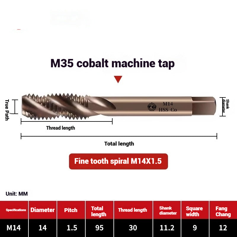 1094-M35 cobalt spiral tap machine tapping stainless steel fine teeth copper iron aluminum m3m4m5 Shandong Denso Pricision Tools Co.,Ltd.