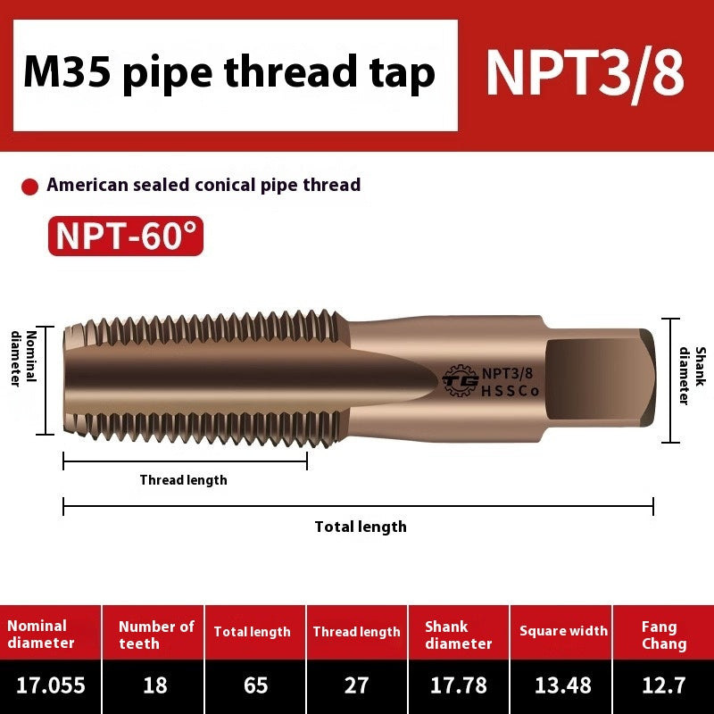 1092-Pipe Thread Tap Cobalt Water Pipe Thread Tap Cylindrical Cone Column G1/4 Thread 1/2 min npt Inch Tap Shandong Denso Pricision Tools Co.,Ltd.