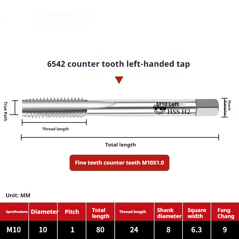 2112-M2 reverse thread machine with tap stainless steel special left tooth straight groove tap, left rotary wire tap, high-speed steel tapping Shandong Denso Pricision Tools Co.,Ltd.