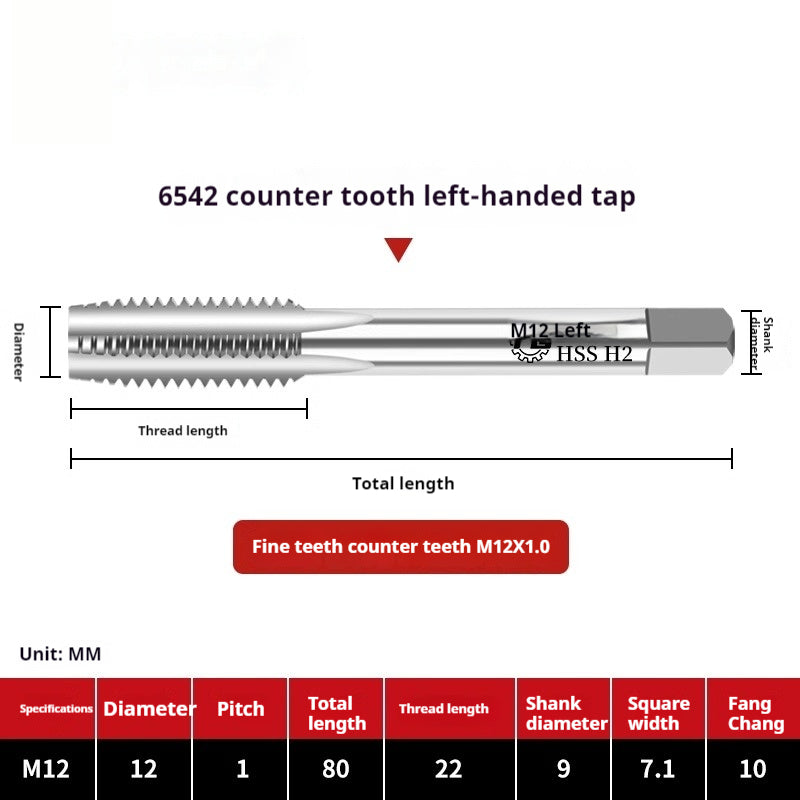2112-M2 reverse thread machine with tap stainless steel special left tooth straight groove tap, left rotary wire tap, high-speed steel tapping Shandong Denso Pricision Tools Co.,Ltd.