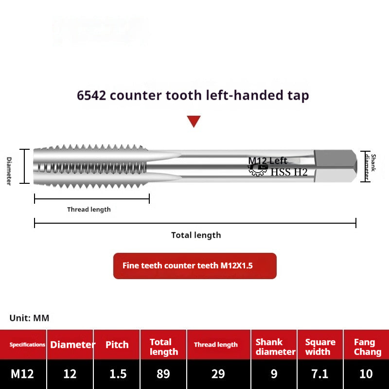 2112-M2 reverse thread machine with tap stainless steel special left tooth straight groove tap, left rotary wire tap, high-speed steel tapping Shandong Denso Pricision Tools Co.,Ltd.