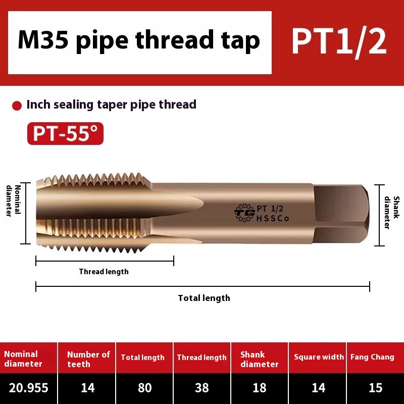 1092-Pipe Thread Tap Cobalt Water Pipe Thread Tap Cylindrical Cone Column G1/4 Thread 1/2 min npt Inch Tap Shandong Denso Pricision Tools Co.,Ltd.