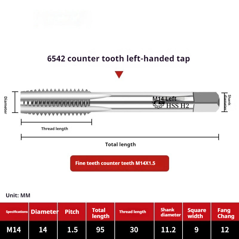 2112-M2 reverse thread machine with tap stainless steel special left tooth straight groove tap, left rotary wire tap, high-speed steel tapping Shandong Denso Pricision Tools Co.,Ltd.