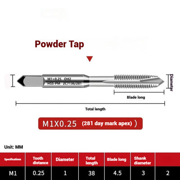 1107-OST powder high-speed steel taps Japanese standard apex screw tip spiral coarse teeth powder metallurgy tapping taps Shandong Denso Pricision Tools Co.,Ltd.