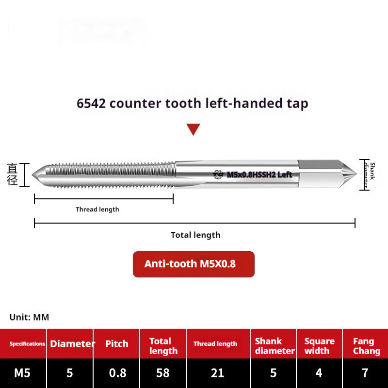 2112-M2 reverse thread machine with tap stainless steel special left tooth straight groove tap, left rotary wire tap, high-speed steel tapping Shandong Denso Pricision Tools Co.,Ltd.