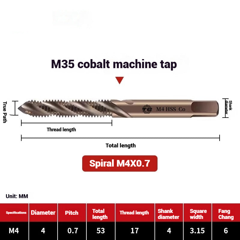 1094-M35 cobalt spiral tap machine tapping stainless steel fine teeth copper iron aluminum m3m4m5 Shandong Denso Pricision Tools Co.,Ltd.