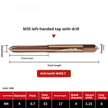 2119-M35 straight groove taps for cobalt-containing reverse thread machine, left-handed fine thread tapping, stainless steel tapping metric tap Shandong Denso Pricision Tools Co.,Ltd.