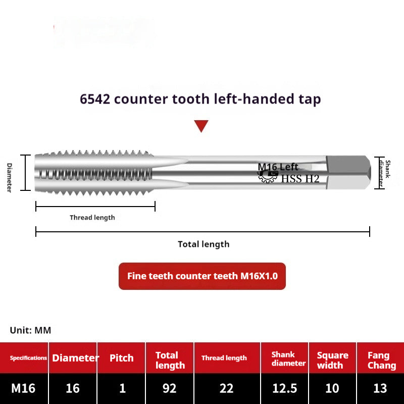 2112-M2 reverse thread machine with tap stainless steel special left tooth straight groove tap, left rotary wire tap, high-speed steel tapping Shandong Denso Pricision Tools Co.,Ltd.