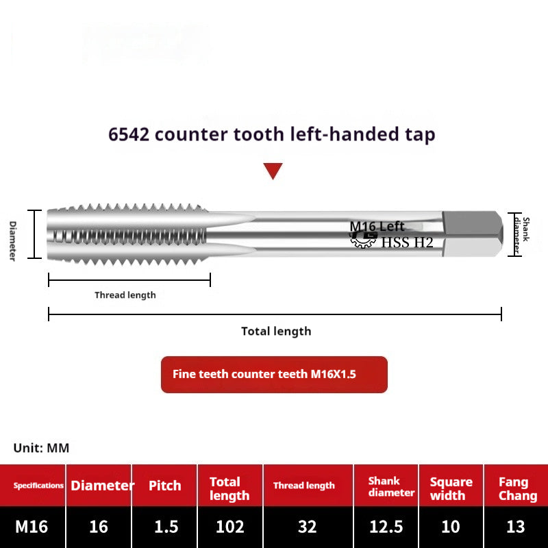 2112-M2 reverse thread machine with tap stainless steel special left tooth straight groove tap, left rotary wire tap, high-speed steel tapping Shandong Denso Pricision Tools Co.,Ltd.