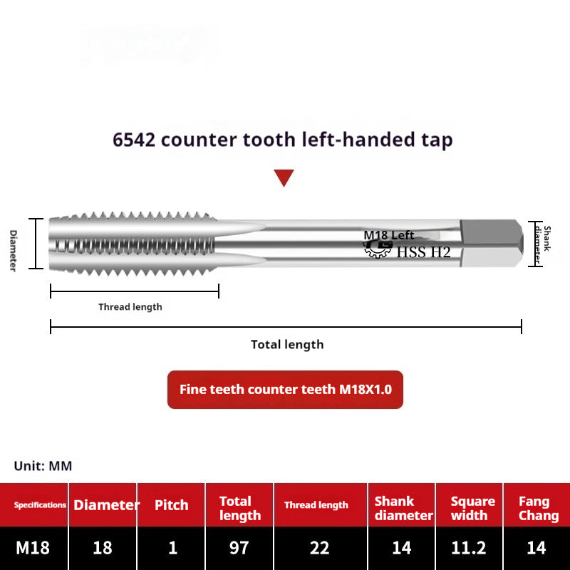 2112-M2 reverse thread machine with tap stainless steel special left tooth straight groove tap, left rotary wire tap, high-speed steel tapping Shandong Denso Pricision Tools Co.,Ltd.