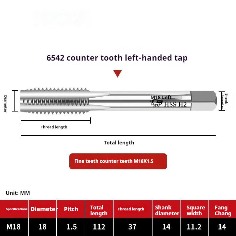 2112-M2 reverse thread machine with tap stainless steel special left tooth straight groove tap, left rotary wire tap, high-speed steel tapping Shandong Denso Pricision Tools Co.,Ltd.