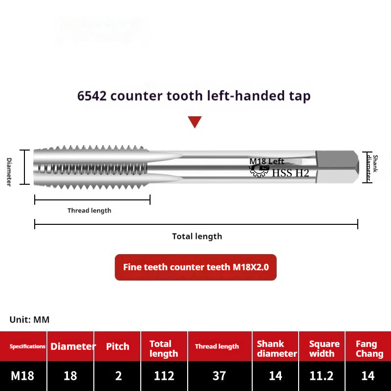 2112-M2 reverse thread machine with tap stainless steel special left tooth straight groove tap, left rotary wire tap, high-speed steel tapping Shandong Denso Pricision Tools Co.,Ltd.