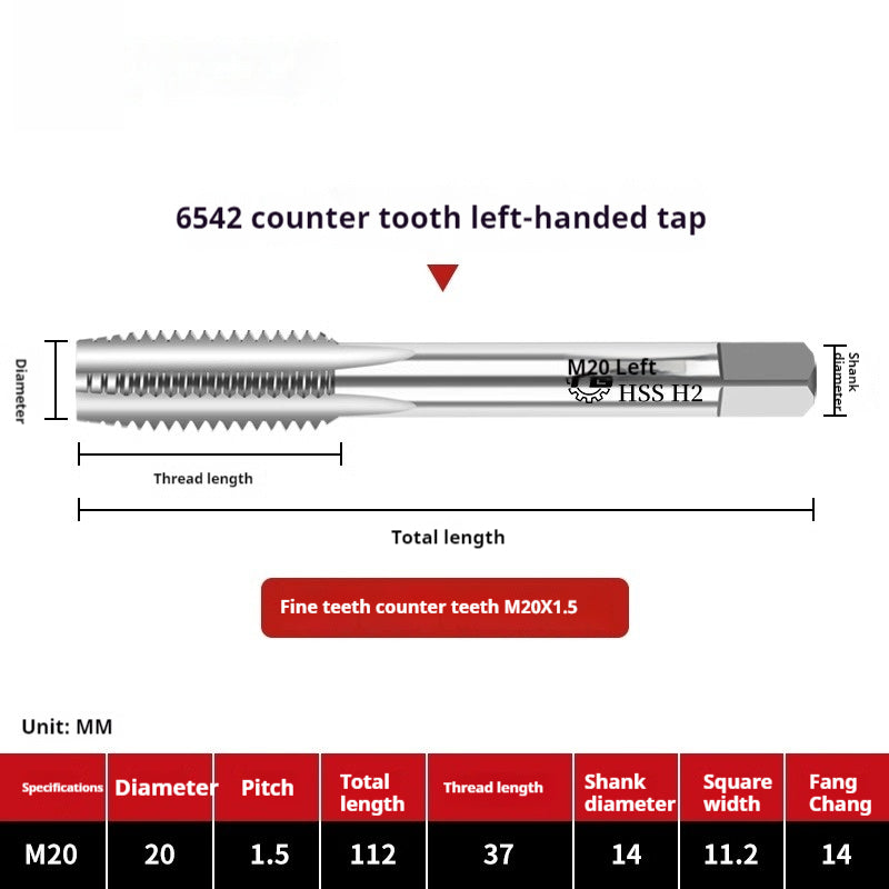 2112-M2 reverse thread machine with tap stainless steel special left tooth straight groove tap, left rotary wire tap, high-speed steel tapping Shandong Denso Pricision Tools Co.,Ltd.
