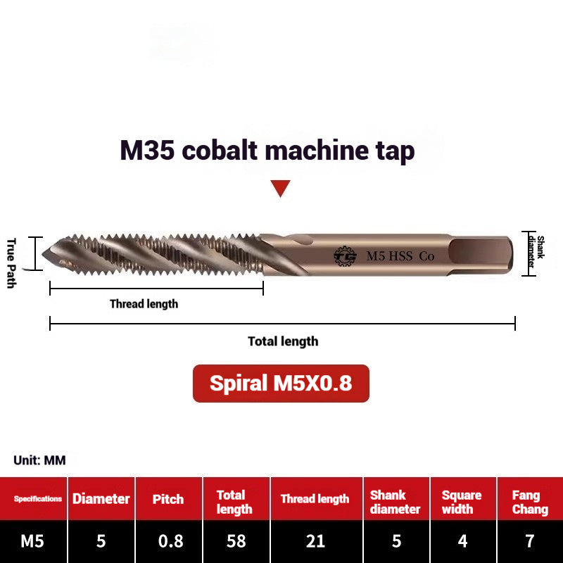 1094-M35 cobalt spiral tap machine tapping stainless steel fine teeth copper iron aluminum m3m4m5 Shandong Denso Pricision Tools Co.,Ltd.