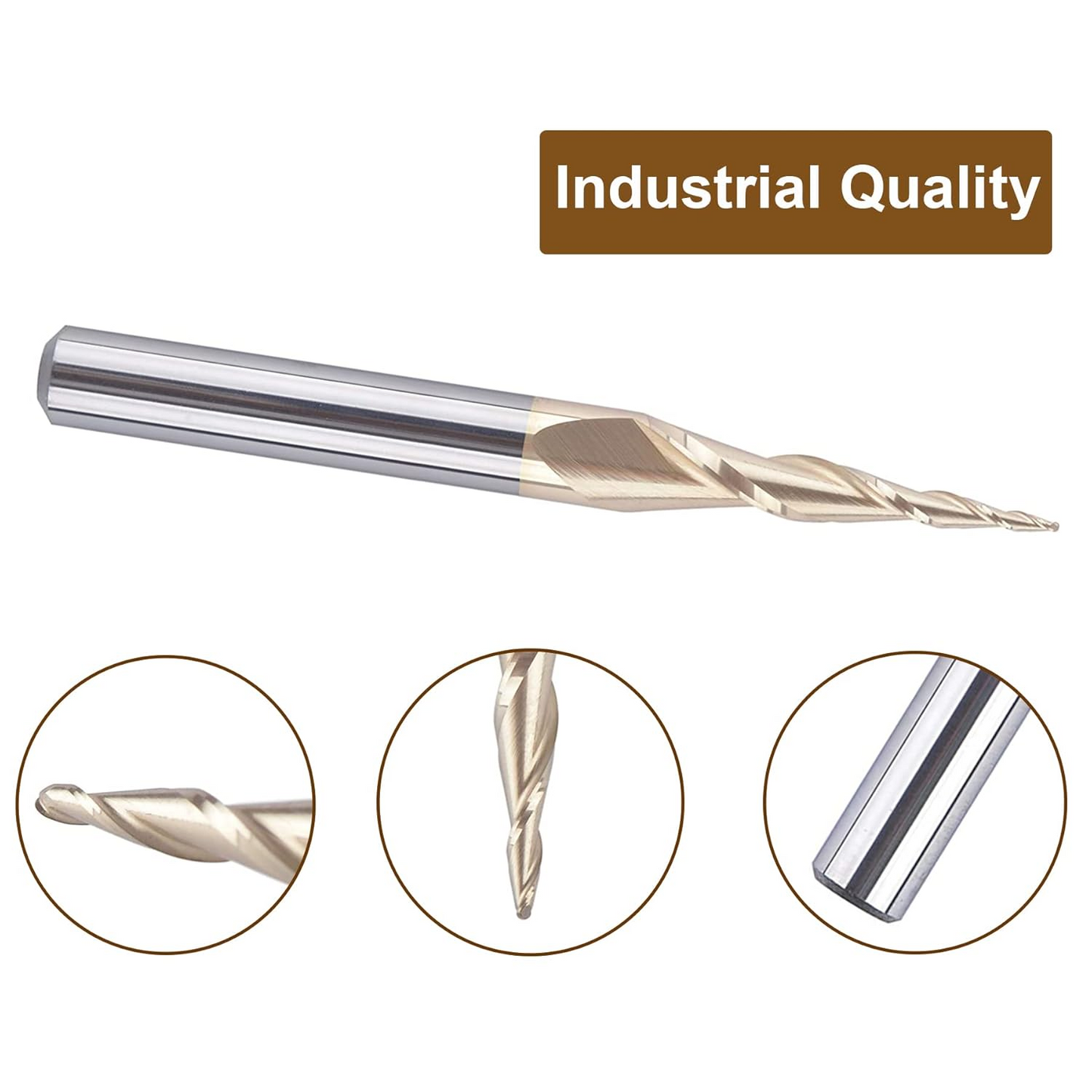 Tapered Ball Nose End Mill 1/4" Shank with 1/64" Cutting Radius for 3D Carving Engraving Router Bit, ZrN Coated