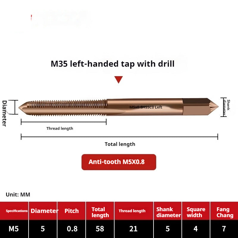 2119-M35 straight groove taps for cobalt-containing reverse thread machine, left-handed fine thread tapping, stainless steel tapping metric tap Shandong Denso Pricision Tools Co.,Ltd.