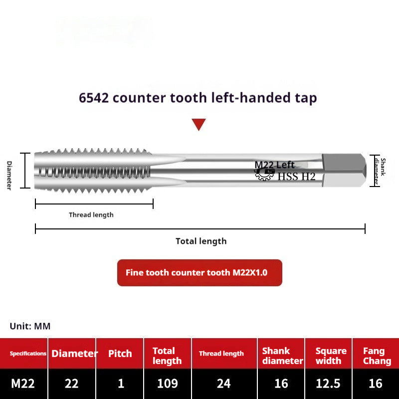 2112-M2 reverse thread machine with tap stainless steel special left tooth straight groove tap, left rotary wire tap, high-speed steel tapping Shandong Denso Pricision Tools Co.,Ltd.