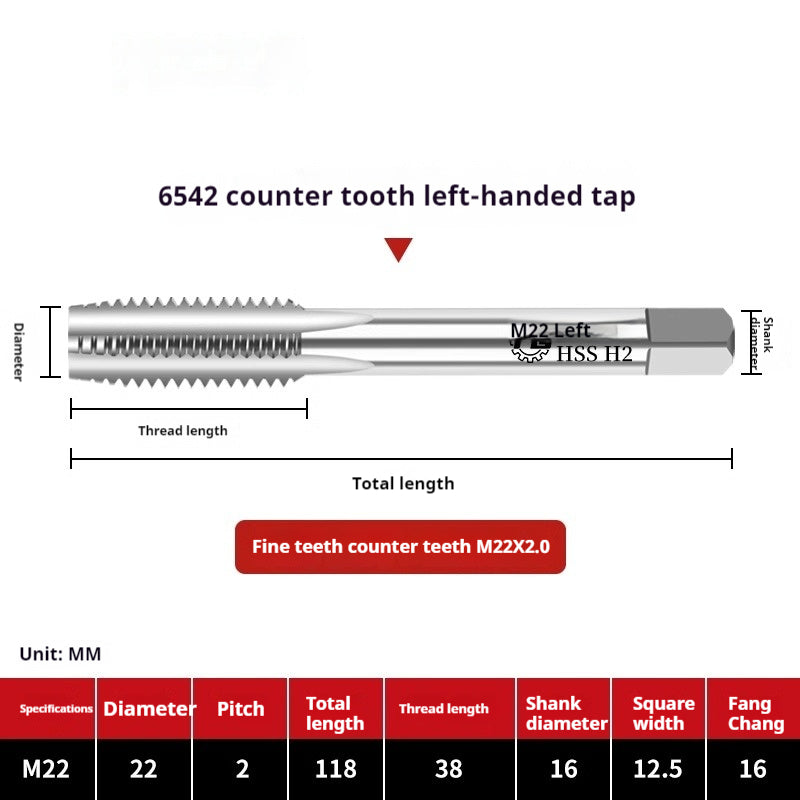 2112-M2 reverse thread machine with tap stainless steel special left tooth straight groove tap, left rotary wire tap, high-speed steel tapping Shandong Denso Pricision Tools Co.,Ltd.