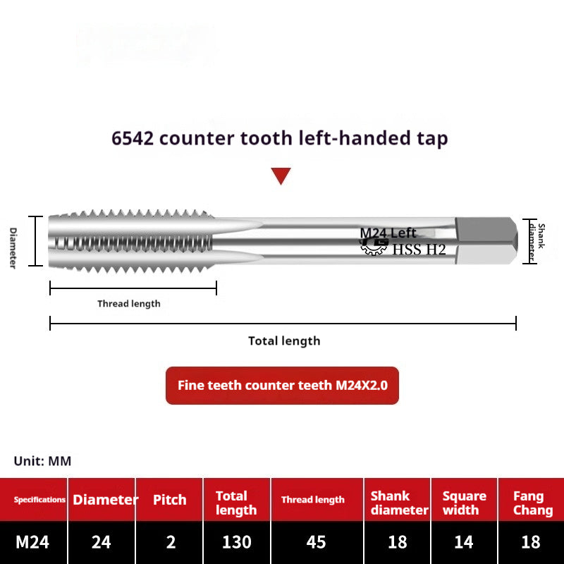 2112-M2 reverse thread machine with tap stainless steel special left tooth straight groove tap, left rotary wire tap, high-speed steel tapping Shandong Denso Pricision Tools Co.,Ltd.