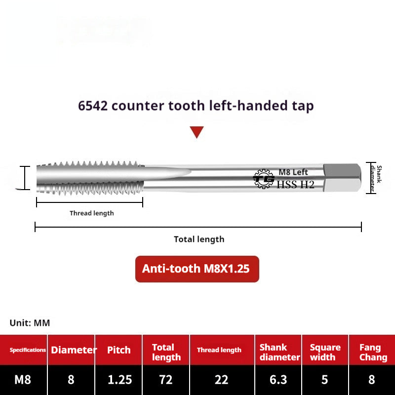 2112-M2 reverse thread machine with tap stainless steel special left tooth straight groove tap, left rotary wire tap, high-speed steel tapping Shandong Denso Pricision Tools Co.,Ltd.